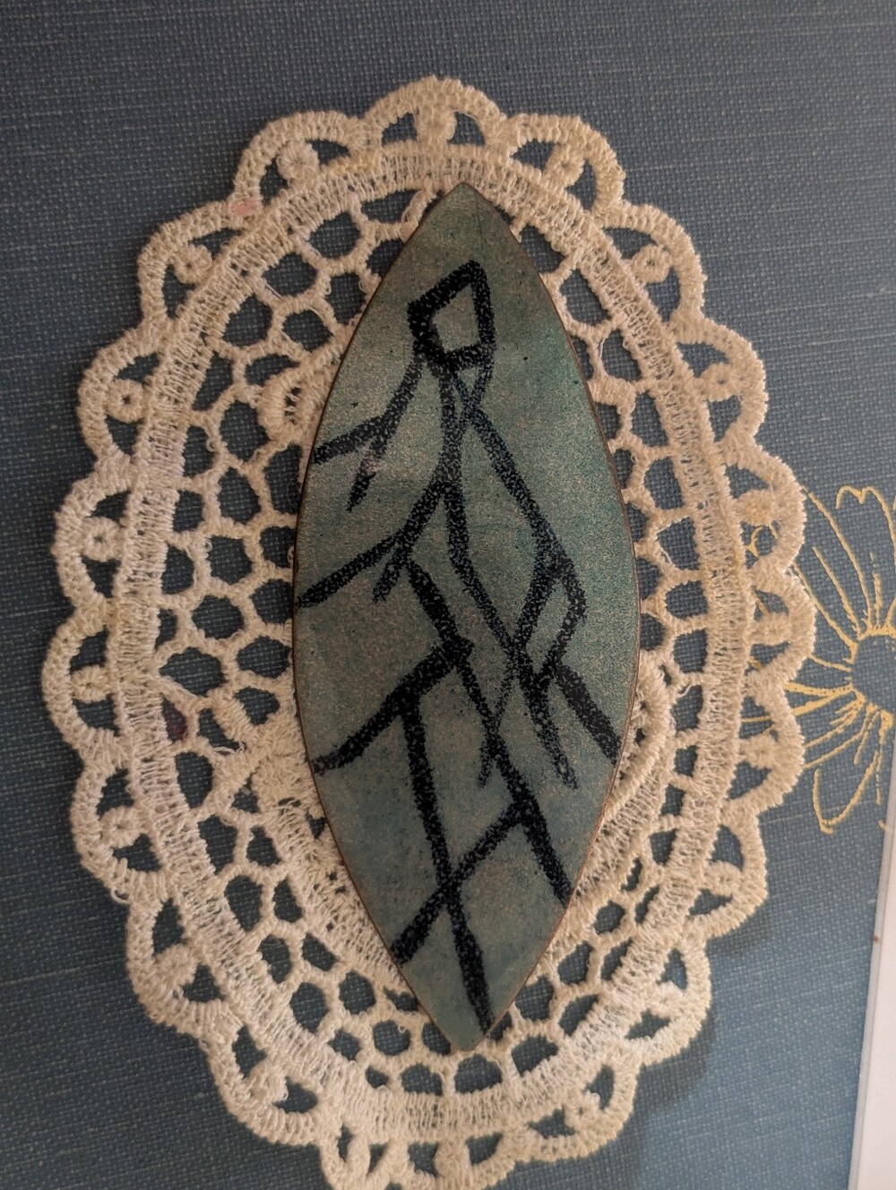 Vintage Artisan Enamel Leaf Brooch‎ Signed Abstract Nature Pin